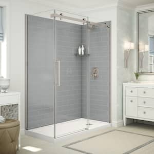 Utile Metro 32 in. x 60 in. x 83.5 in. Right Drain Corner Shower Kit in Ash Grey with Brushed Nickel Shower Door