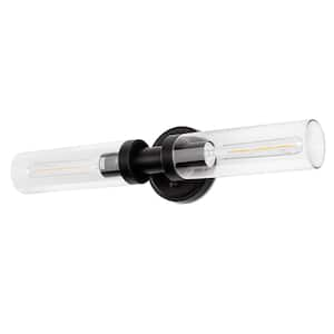 18.1 in. 2-Light Black Circle Glass Standard Wall Sconce with Hardwired LED No Bulbs Included