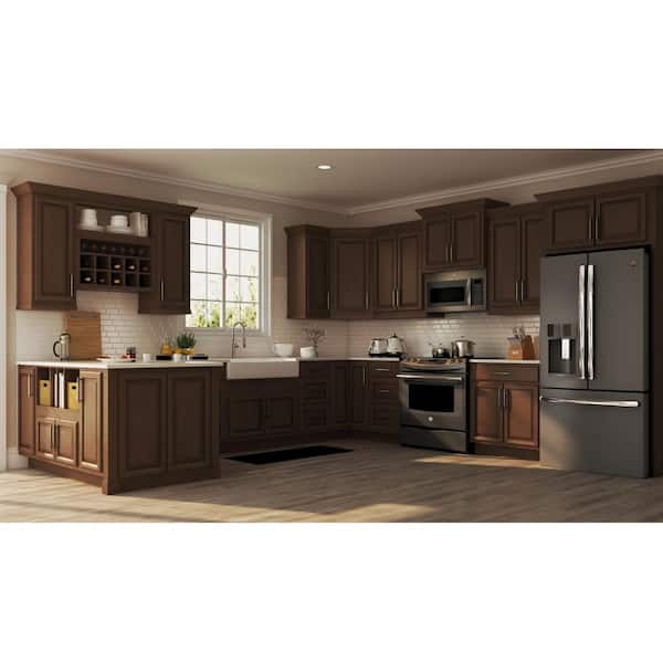 Hampton Bay Hampton Assembled 18x34 5x24 In Pull Out Trash Can Base Kitchen Cabinet In Cognac Kbw18 Cog The Home Depot