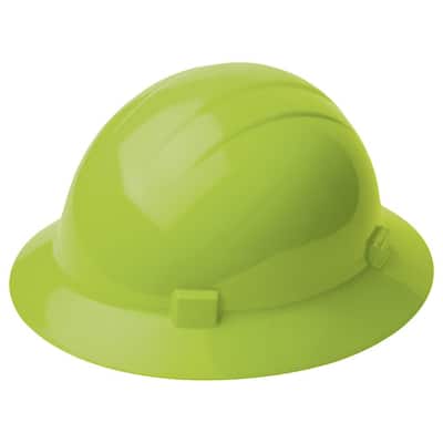 4 Point Nylon Suspension Slide-Lock Full Brim Hard Hat in Hi Viz Lime