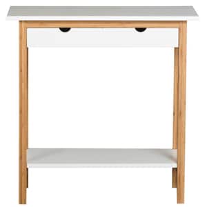 28 in. White Square Composite Console Table with 2-Drawers