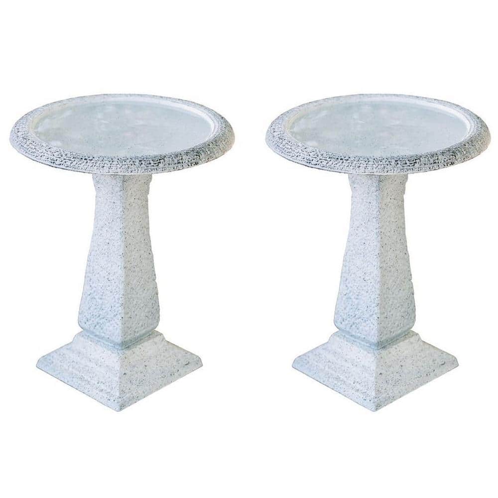 XBRAND 24.5 in. Tall White Fiber Stone Matt Birdbaths with Tall Square