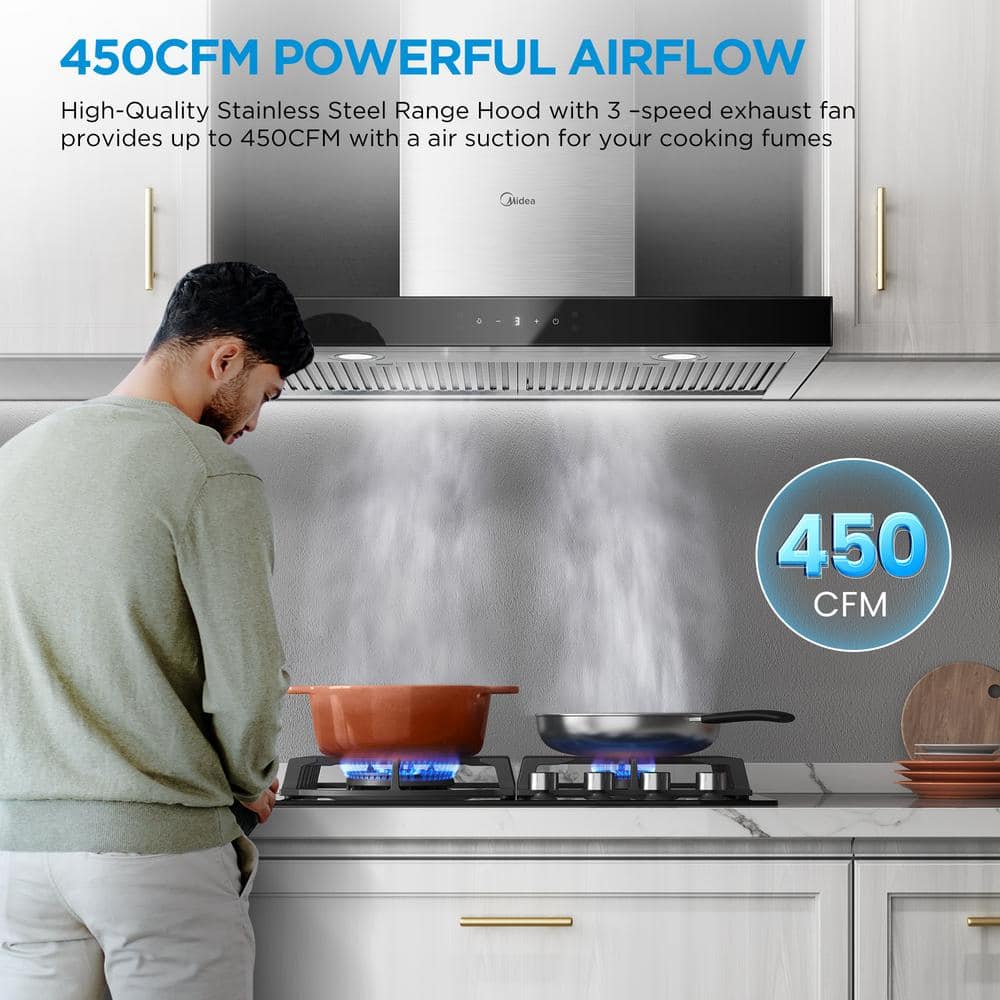 30-Inch Stainless Steel Convertible Wall-Mounted Range Hood with Charcoal Filter