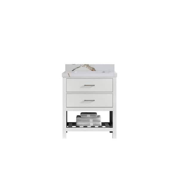 Willow Collections Parker 30 in. Single Sink Freestanding White Bath Vanity with Calacatta Gold Qt. Top Unassembled