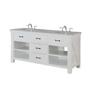Xtraordinary Spa 70 in. Double Vanity in Pearl White with Marble Vanity Top in Carrara White