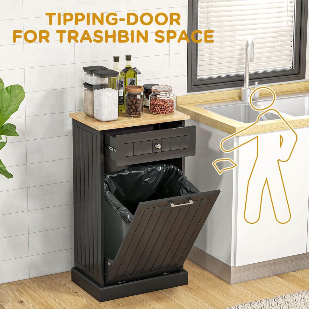 Black Wooden Kitchen Storage Cabinet with Light Wood Top
