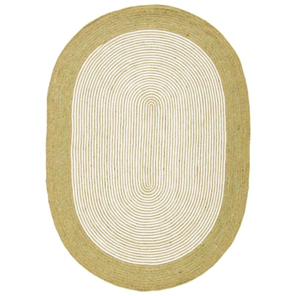 SAFAVIEH Braided Green Ivory 5 ft. x 7 ft. Border Striped Oval Area Rug