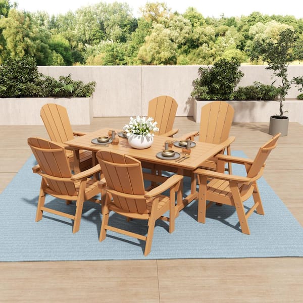WESTIN OUTDOOR Laguna Outdoor Patio Weather Resistant Teak Adirondack 7-Piece HDPE Plastic Dining Set