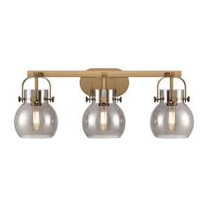 Pilaster II Sphere 26.5 in. 3-Light Brushed Brass Vanity Light with Glass Shade