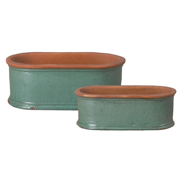Emissary 9 in. x 15 in. H Teal Ceramic Oval Window Boxes S/2