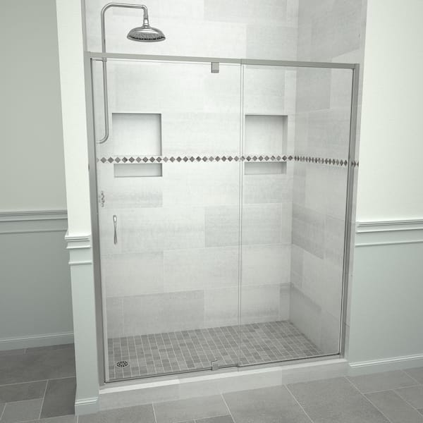 Tile Redi Redi Swing 5100 60 in. W x 72 in. H Framed Pivot Shower Door in Polished Chrome with Handle and Clear Glass