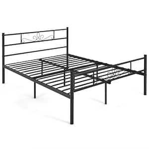 61 in. W Black Queen Metal Platform Bed Frame with Headboard and Footboard No Box Spring Needed