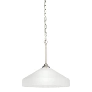 Ansonia 1-Light Brushed Nickel Contemporary Shaded Kitchen Pendant Hanging Light with Satin Etched Glass