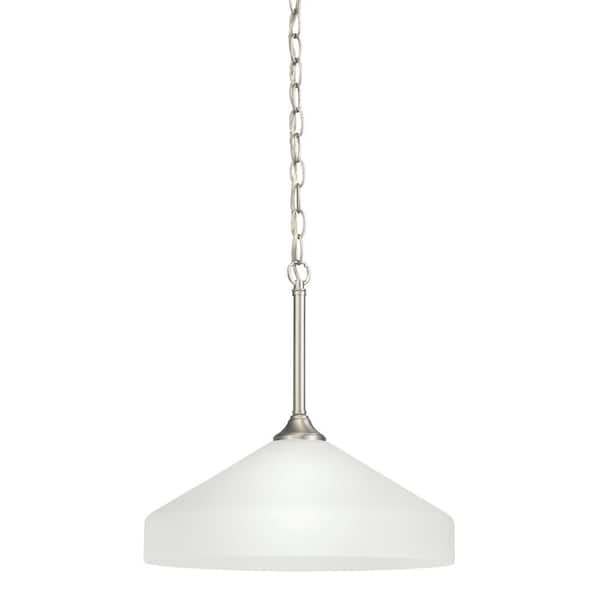 KICHLER Ansonia 1-Light Brushed Nickel Contemporary Shaded Kitchen Pendant Hanging Light with Satin Etched Glass