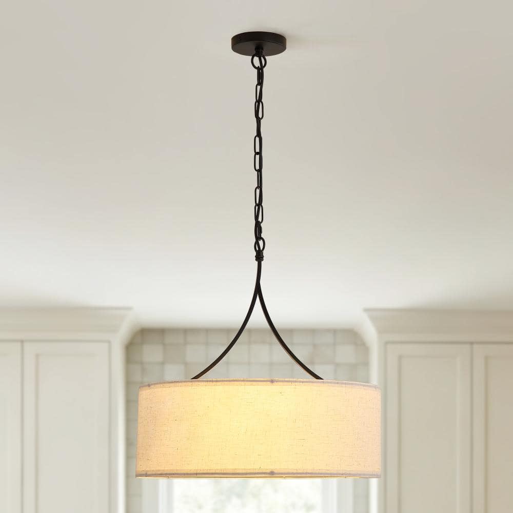 19.7 in. 3-Light Black Fabric Pendant Light Adjustable Drum Chandelier with Fabric Shade price history on PriceWatchPro
