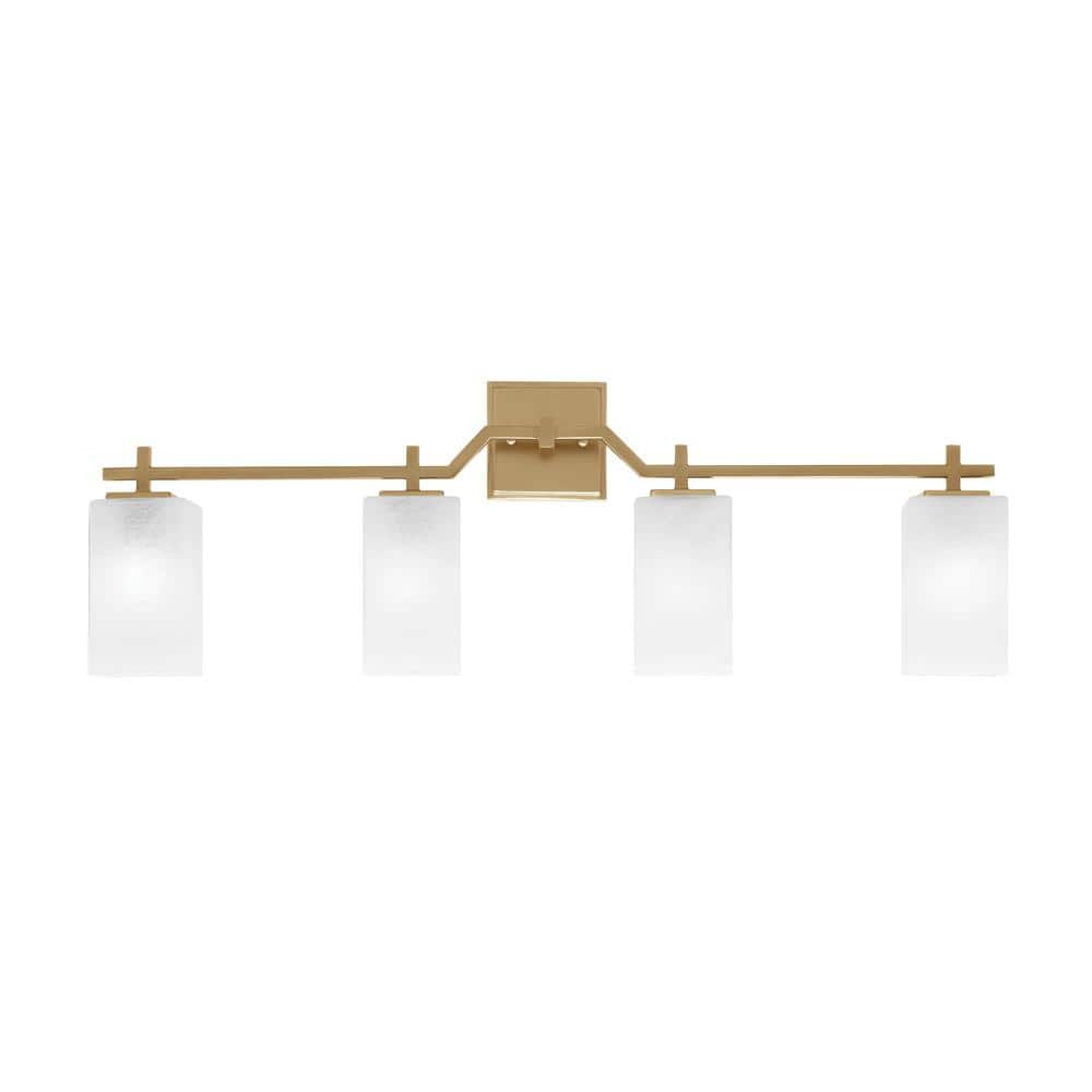 Bridgewater 4 Light Bath Bar, New Age Brass Finish, 3.5 in. Square White Ma