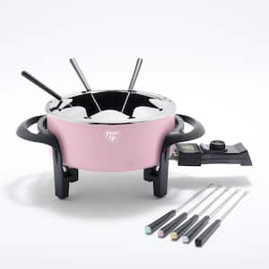 3 qt. Pink Ceramic Non-Stick Multi-Use Fondue Pot Set with 8-Fondue Forks