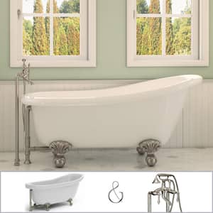 Glendale 67 in. Acrylic Slipper Clawfoot Bathtub in White, Faucet, Ball-and-Claw Feet and Drain in Brushed Nickel