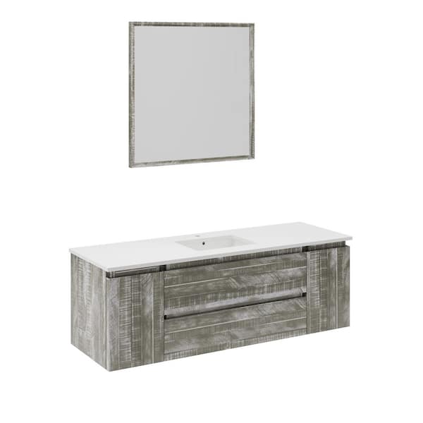 Fresca Formosa 60 in. Single Sink Wall Mount Floating Sage Gray Bath Vanity with White Quartz Top, Ceramic Sink and Mirror