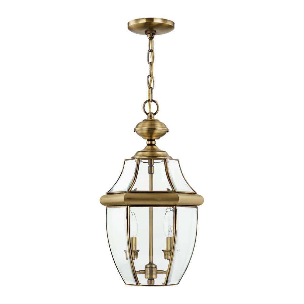 Antique Brass 2-Light Pendant with Clear Beveled Glass