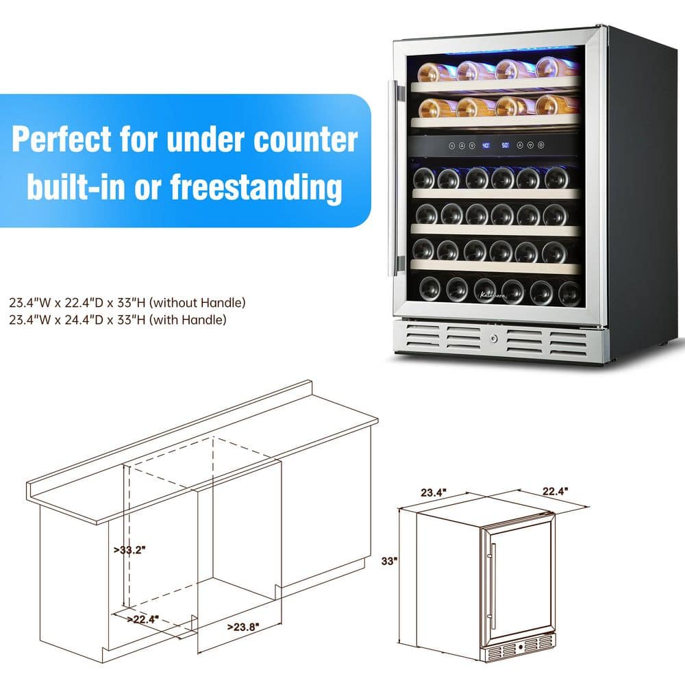 Kalamera 24" Stainless Steel Dual Zone Wine Refrigerator with LED Lighting