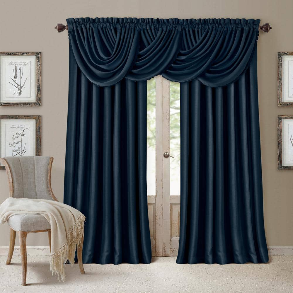 Navy Faux Silk Blackout Room Darkening Window Panel