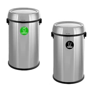 17 Gal. Stainless Steel Commercial Compost and Trash Can with Swing Lid (2-Pack)