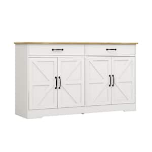 55.91inx15.75inx32.09in MDF Ready to Assemble Kitchen Cabinet in White with 2 Drawers and 4 Doors with X