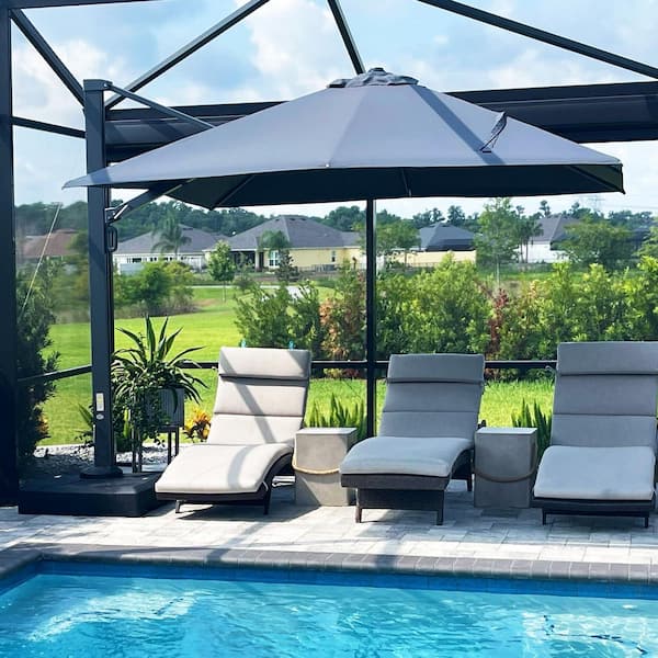 10 ft. Square Large Outdoor Aluminum Cantilever 360-Degree Rotation Patio Umbrella with Base, Gray