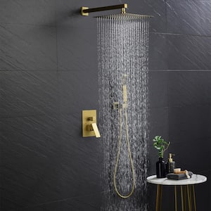 Single-Handle 2-Spray High Pressure Wall Mount 10 in. Shower Head Hand Shower Faucet in Brushed Gold (Valve Included)