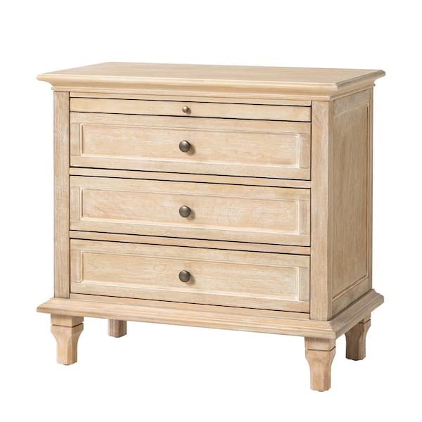 JAYDEN CREATION Julia Natural 27 in. H Traditional 3-Drawer Solid Wood Legs Nightstand with Charging Station
