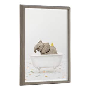 Blake Baby Elephant Bath Time with Rubber Ducky by Amy Peterson Framed Printed Glass Wall Art 18 in. x 24 in.