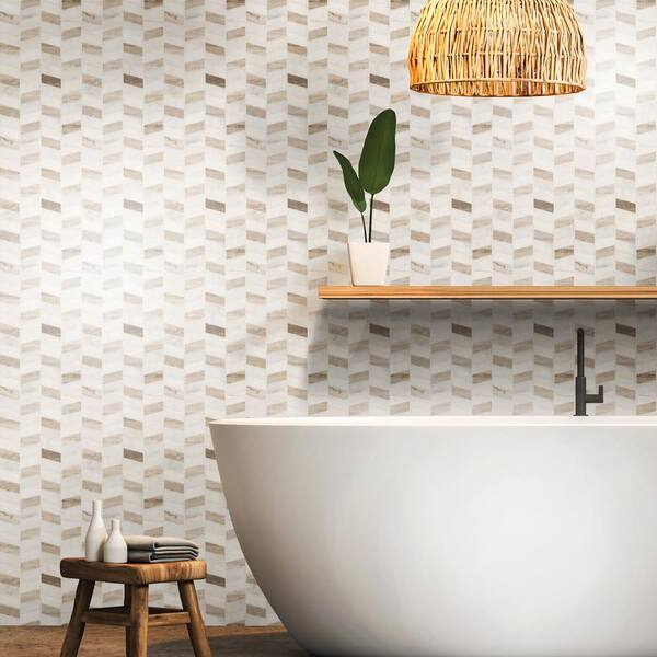 Jeff Lewis Rosewood White 12 In X 9 5 In Chevron Polished Marble Wall And Floor Mosaic Tile 0 791 Sq Ft Each 95748 The Home Depot