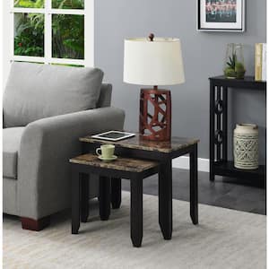 Baja 25 in. Brown Faux Marble/Espresso Short Rectangle MDF Nesting Coffee Table with 2 Pieces