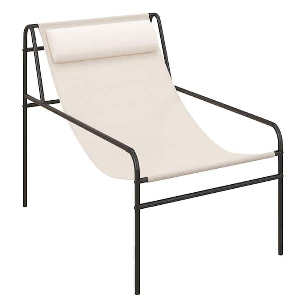 Patio Sling Chair Modern Accent Chair w/Removable Headrest & Sturdy Metal Frame