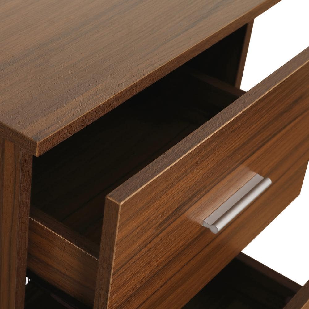 Rustic Walnut Wood Corner Gaming Desk with Drawer Storage