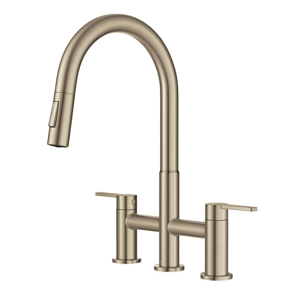 Antique Bronze Touchless Sensor Bridge Kitchen Faucet with Pull-Down Sprayhead