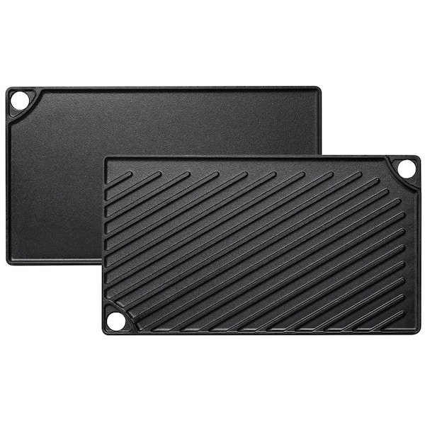 16.7 x 9.5 in. Reversible Pre-Seasoned Cast Iron Grill Griddle Pan, Double Burner Rectangular Cookware with Handles