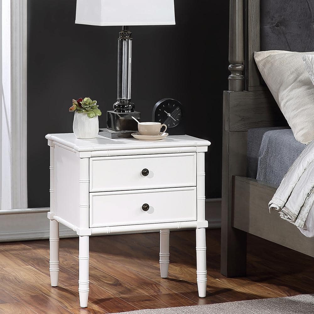 Ellison Traditional White 2-Drawer Nightstand with Bamboo Accents