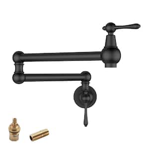 Wall Mount Pot Filler Faucet with 2-Handle Kitchen Sink Faucet in Matte Black