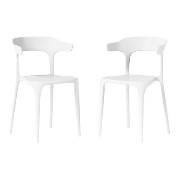 Frond and Form Outdoor Patio Modern Curved Back Poly Plastic Stacking Dining Side Chair (Set of 2), White