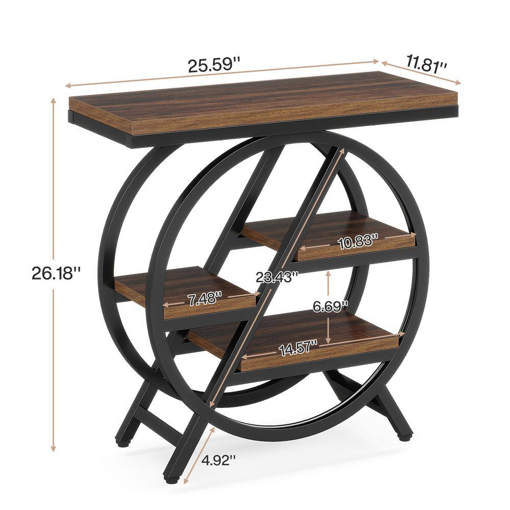 25.59 in. Rustic Brown Rectangle Engineered Wood End Table, 3-Tier Narrow Side Table with Storage, Set of 2 - thumbnail 6