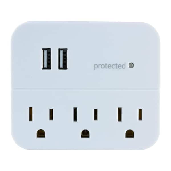 GE 3-Outlet 2 USB Port Surge Protector Tap