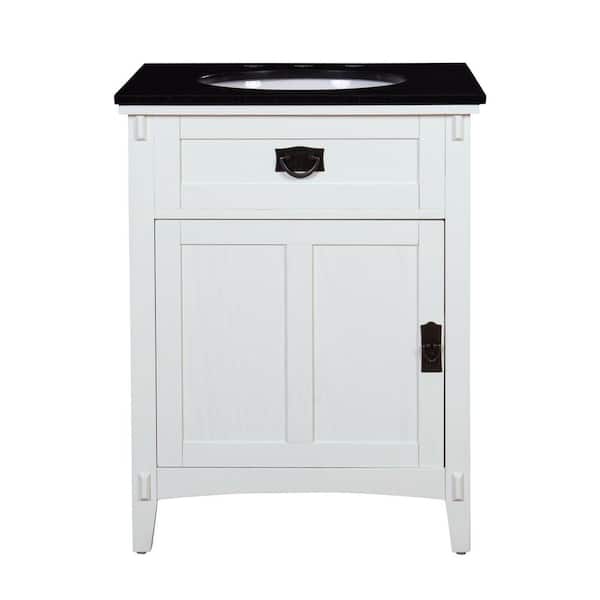 Artisan 26 in. Single Sink White Bath Vanity with Black Marble Top (Assembled)