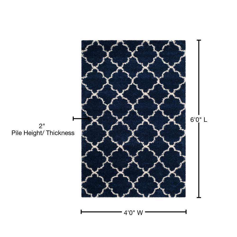 Navy and Ivory Geometric Shag Area Rug 4' x 6'