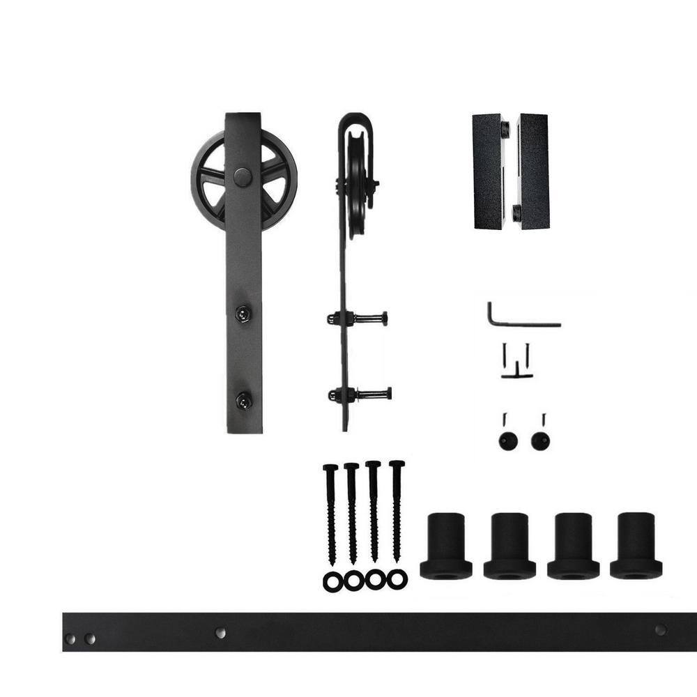 5 ft./60 in. Black Rustic Non-Bypass Sliding Barn Door Hardware Kit Spoke Wheel Design Roller for Single Door price history on PriceWatchPro
