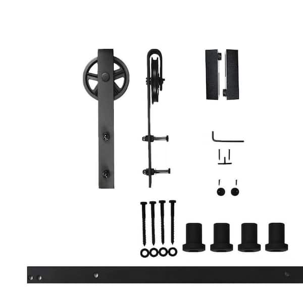 HOMACER 5 ft./60 in. Black Rustic Non-Bypass Sliding Barn Door Hardware Kit Spoke Wheel Design Roller for Single Door