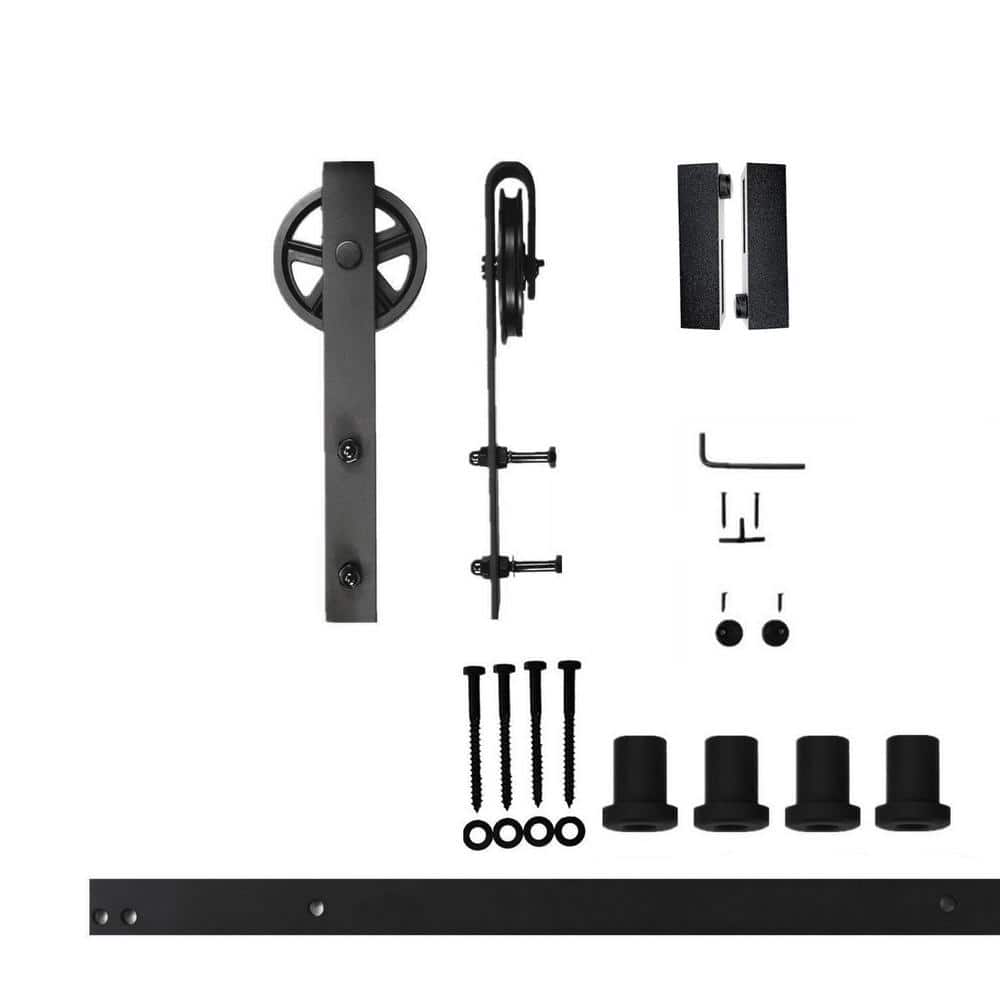 5.5 ft./66 in. Black Rustic Non-Bypass Sliding Barn Door Hardware Kit Spoke Wheel Design Roller for Single Door price history on PriceWatchPro