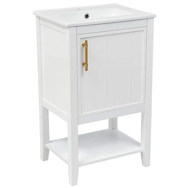 20.00 in. W x 15.50 in. L x 33.50 in. H 1-Sink Bath Vanity in White with White Ceramic Top