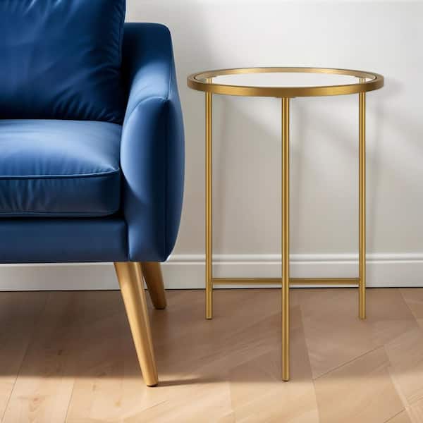 HomeRoots 18 in. Gold Round Glass End Table